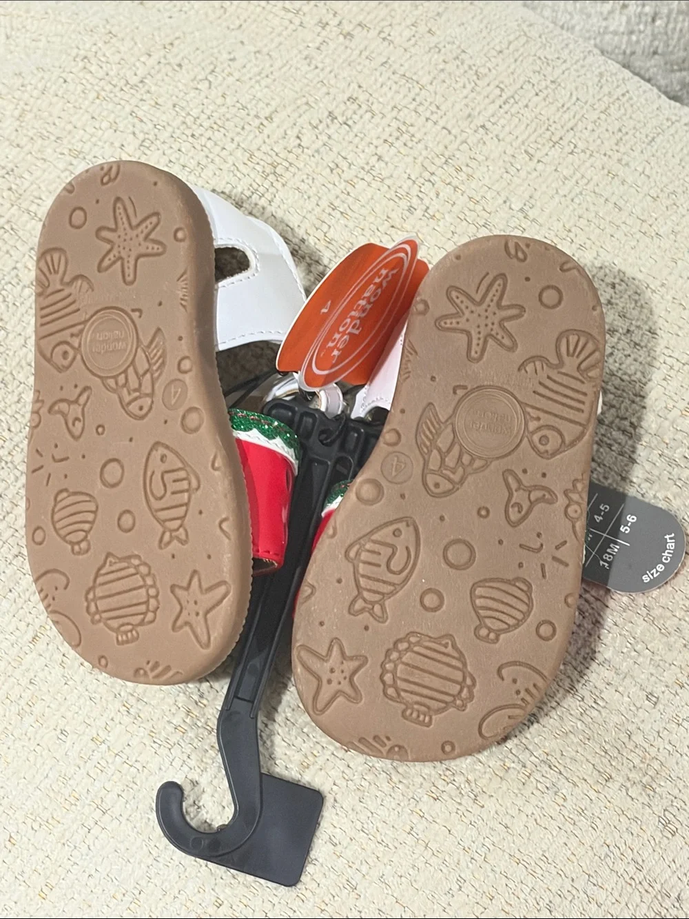wonder nation White Sandals with Red Watermelon Strap and Green Glitter Trim